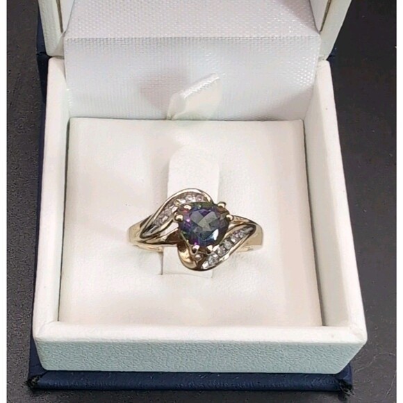 10K Mystic Topaz & Diamond Ring SZ 82.96 Grams